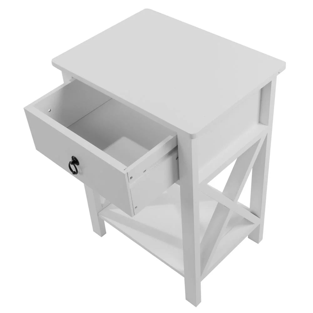 Set of 2 White Wood Nightstand with A Drawer W65428