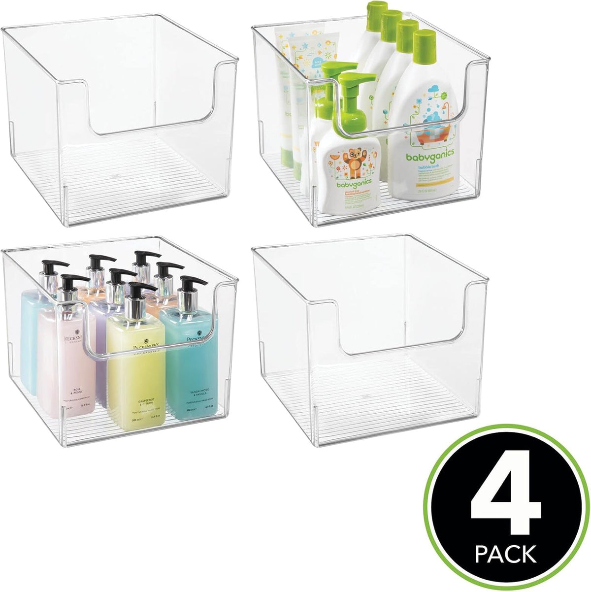 Clear Plastic Open Front Storage Organizer Basket Bin 4 Pack D337