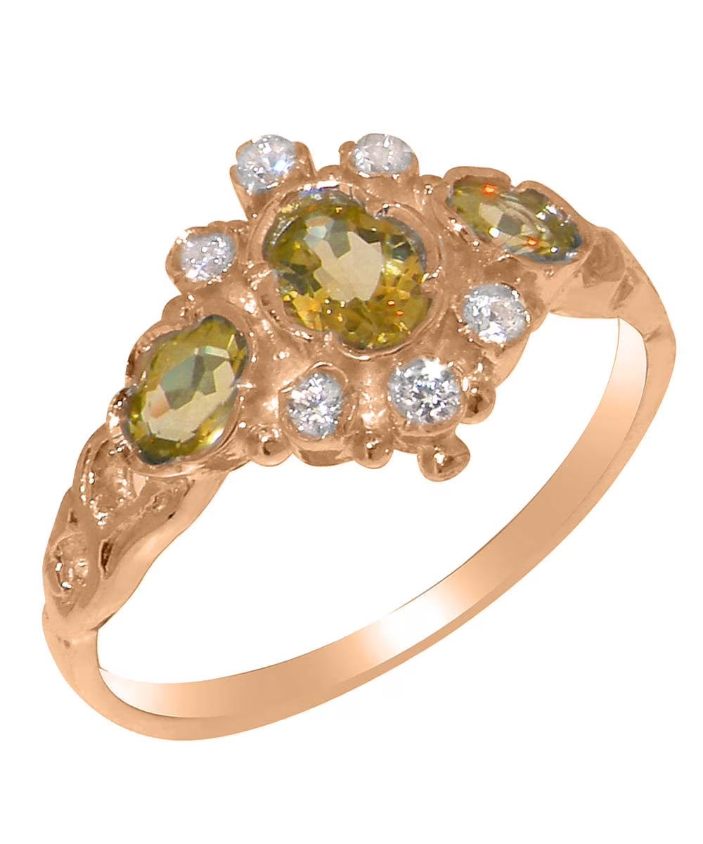 9k Rose Gold Peridot & Diamond Womens Ring J7426