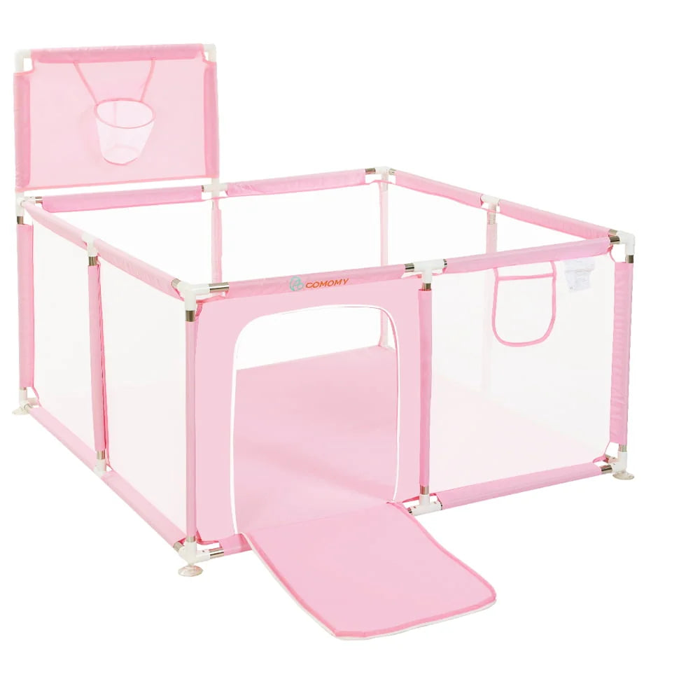 Portable 4-Panel Baby Playpen with Basketball Hoop A85494