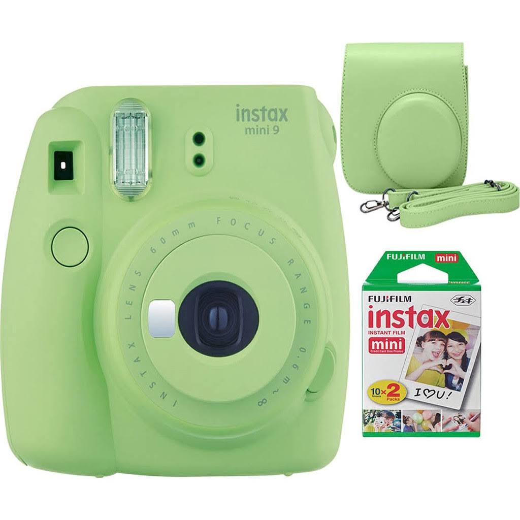 Lime Green Instant Film Camera with Case and Twin Pack Film W4092