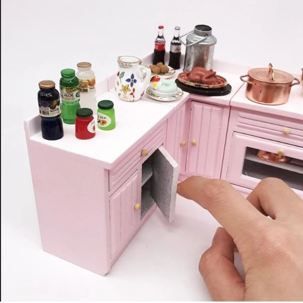 1/12 Dollhouse Miniature Birch Wood Cabinet Furniture Set L81815