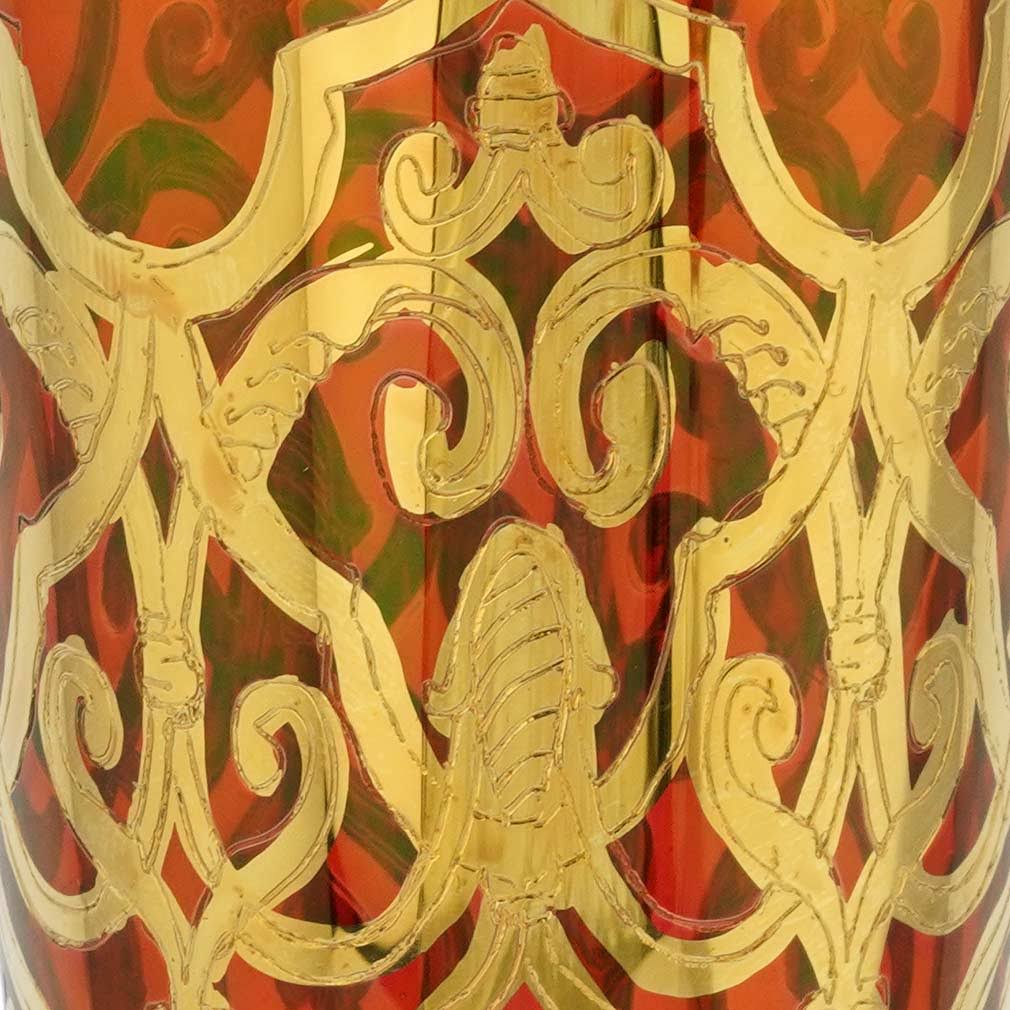 Set of Two Murano Glass Champagne Flutes 24K Gold Leaf Red D831