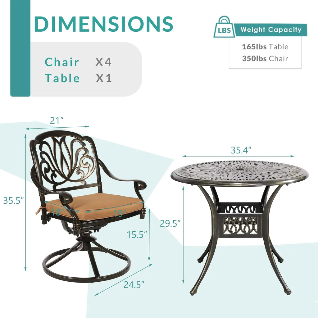 5-Piece Cast Aluminum Patio Dining Set I967329