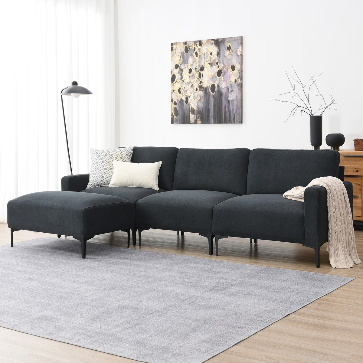 Modern L-Shaped Sectional Sofa with Convertible Ottoman B775226