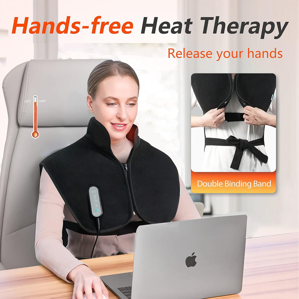 Heated Knee Brace Wrap with Massage, Large Size-Black K4903