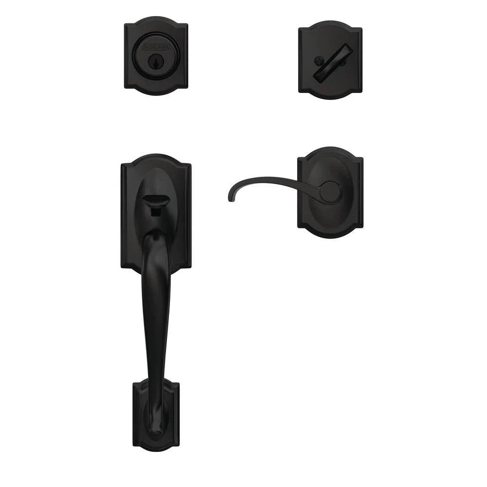 Matte Black Single Cylinder Door Handleset with Door Lever F39775