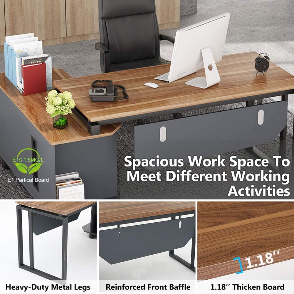 55 Inch L-Shaped Desk with File Cabinet P30898