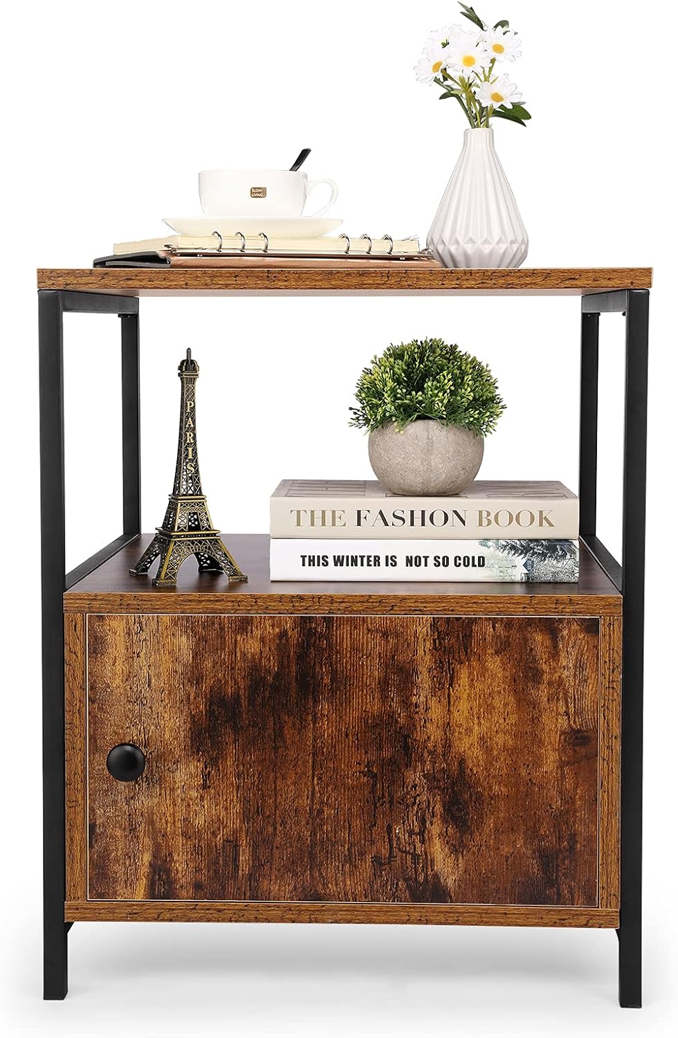 3-Tier Nightstand with Open Shelf and Cabinet Door Z5916