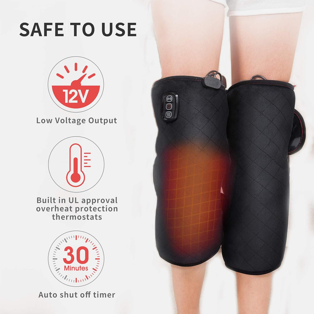 Heated Knee Brace Wrap with Massage, Large Size-Black K4903