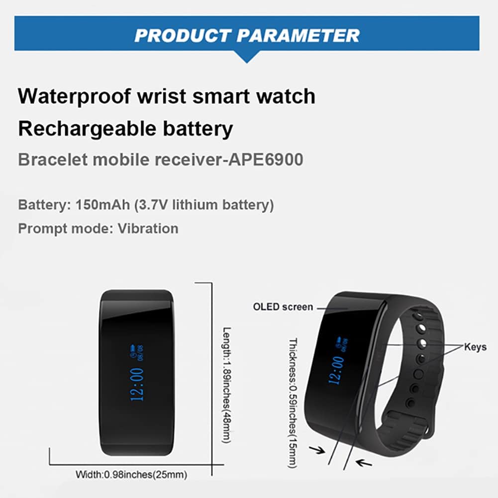 Wireless Calling System, Waterproof Pager Watch Receiver, Pack of 5 Pagers and 1 Receiver P85651