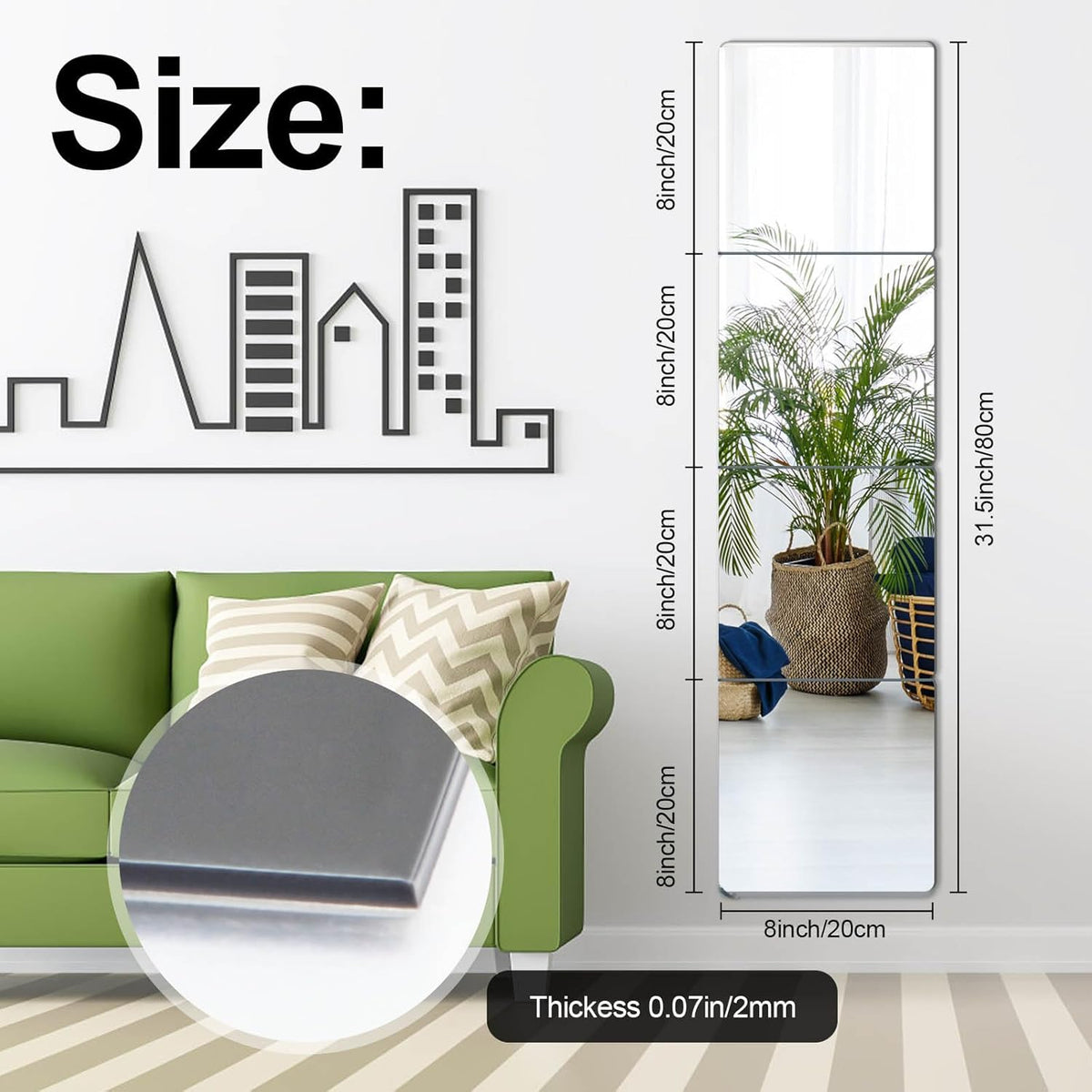 4 Pcs Self Adhesive Acrylic Square Mirror Tiles P47572