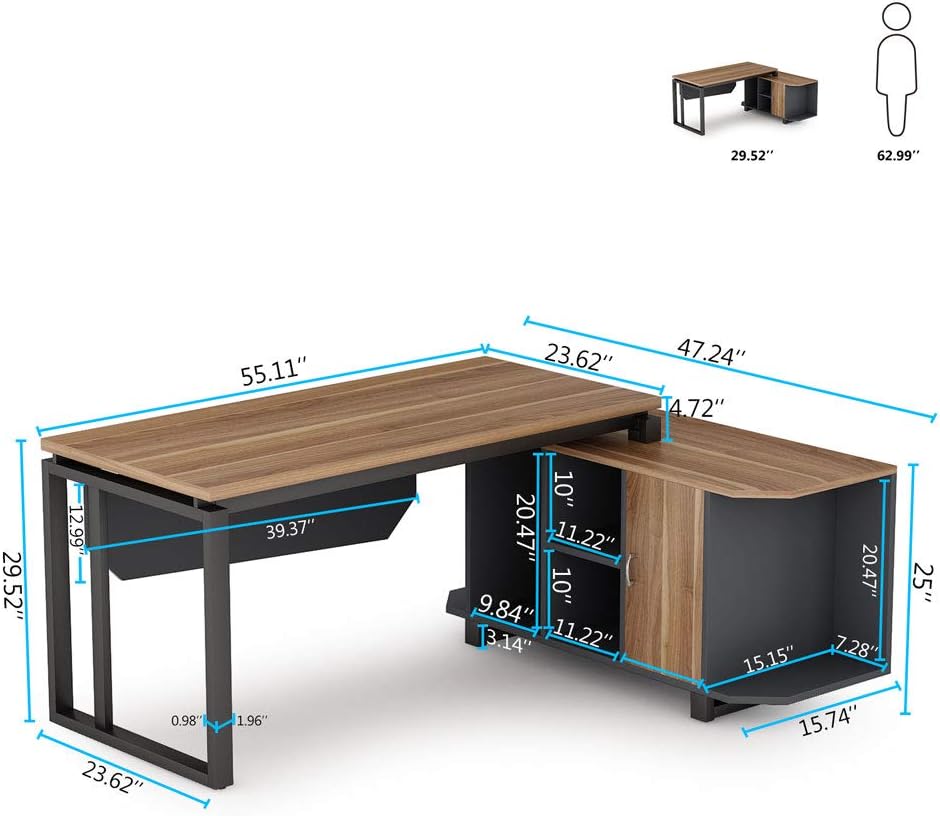 55 Inch L-Shaped Desk with File Cabinet P30898