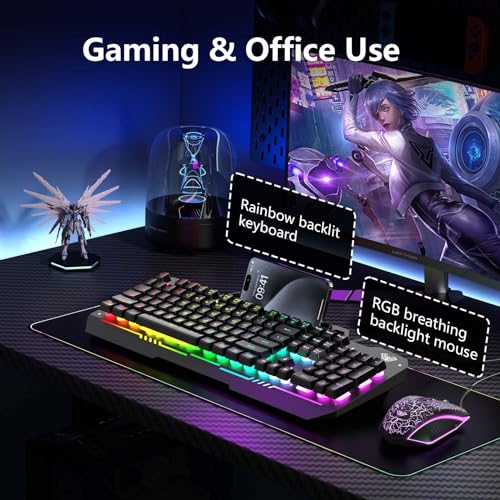 Gaming Keyboard and Mouse Combo with RGB Backlit, All-Metal Panel, Anti-Ghosting, USB Wired N6869