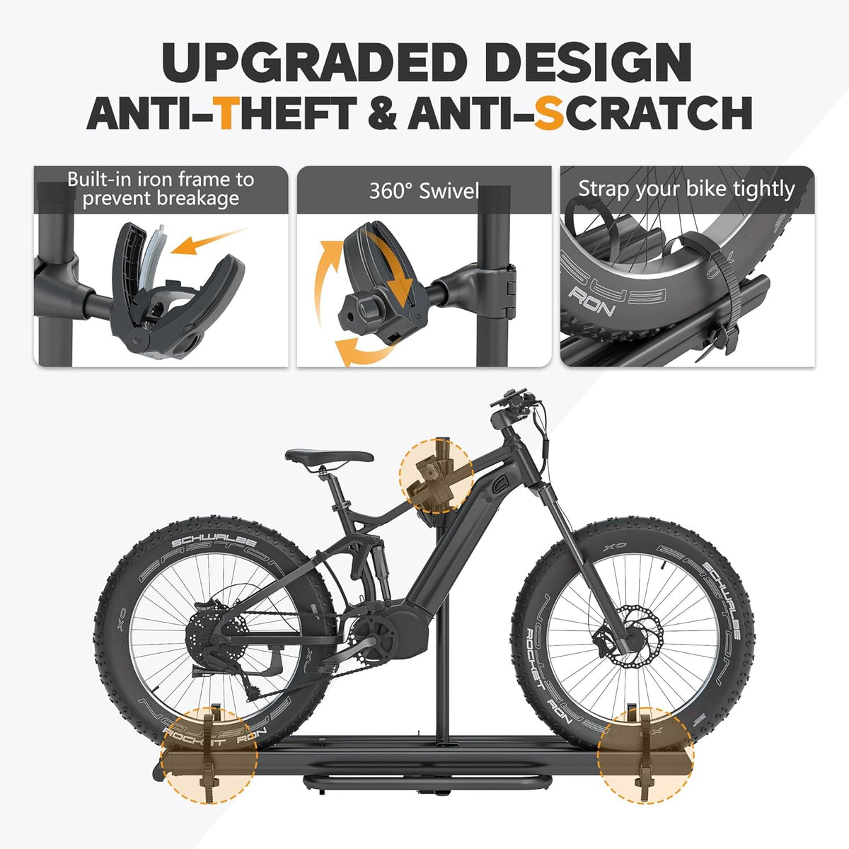 2'' Hitch Mounted Lockable Bike Rack with Ramp, 200lbs Capacity Foldable Platform I87507