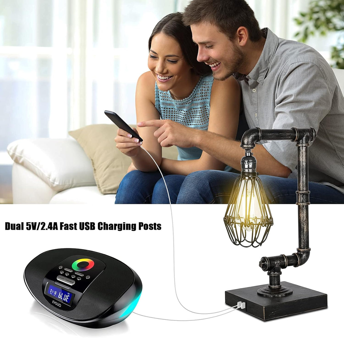 Industrial Touch Control Dimmable Table Lamp with USB Ports G5649