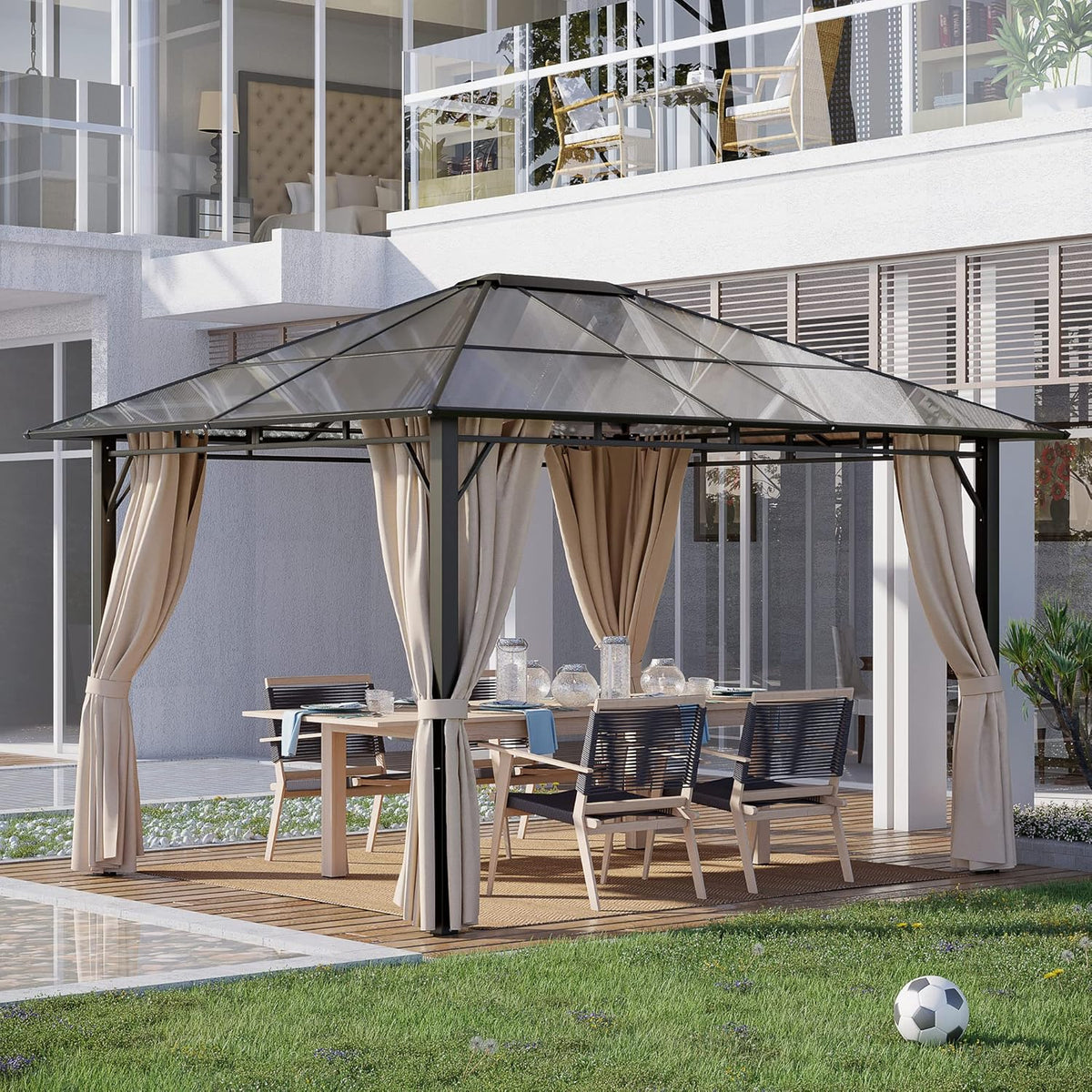 Off-White 10' x 12' Hardtop Gazebo with Polycarbonate Roof Aluminum Frame D557010