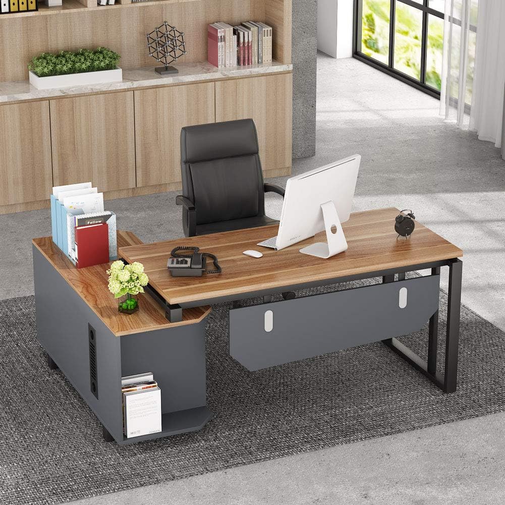 55 Inch L-Shaped Desk with File Cabinet P30898