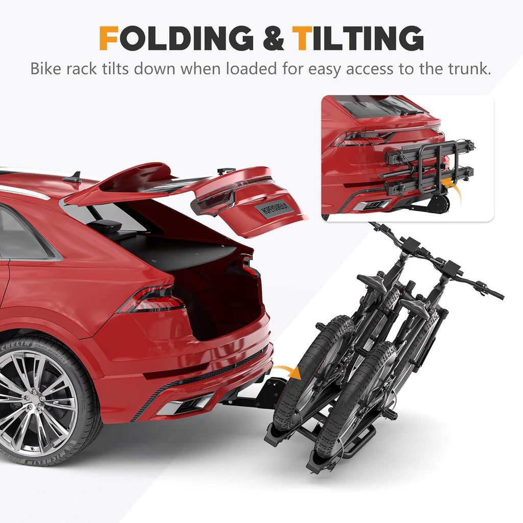 2'' Hitch Mounted Lockable Bike Rack with Ramp, 200lbs Capacity Foldable Platform I87507