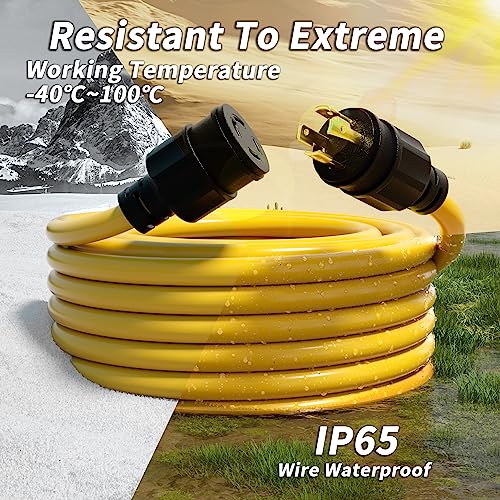 40FT 30 Amp Generator Extension Cord 4 Prong 10 Gauge STW 125/250V Twist Lock Yellow Q386