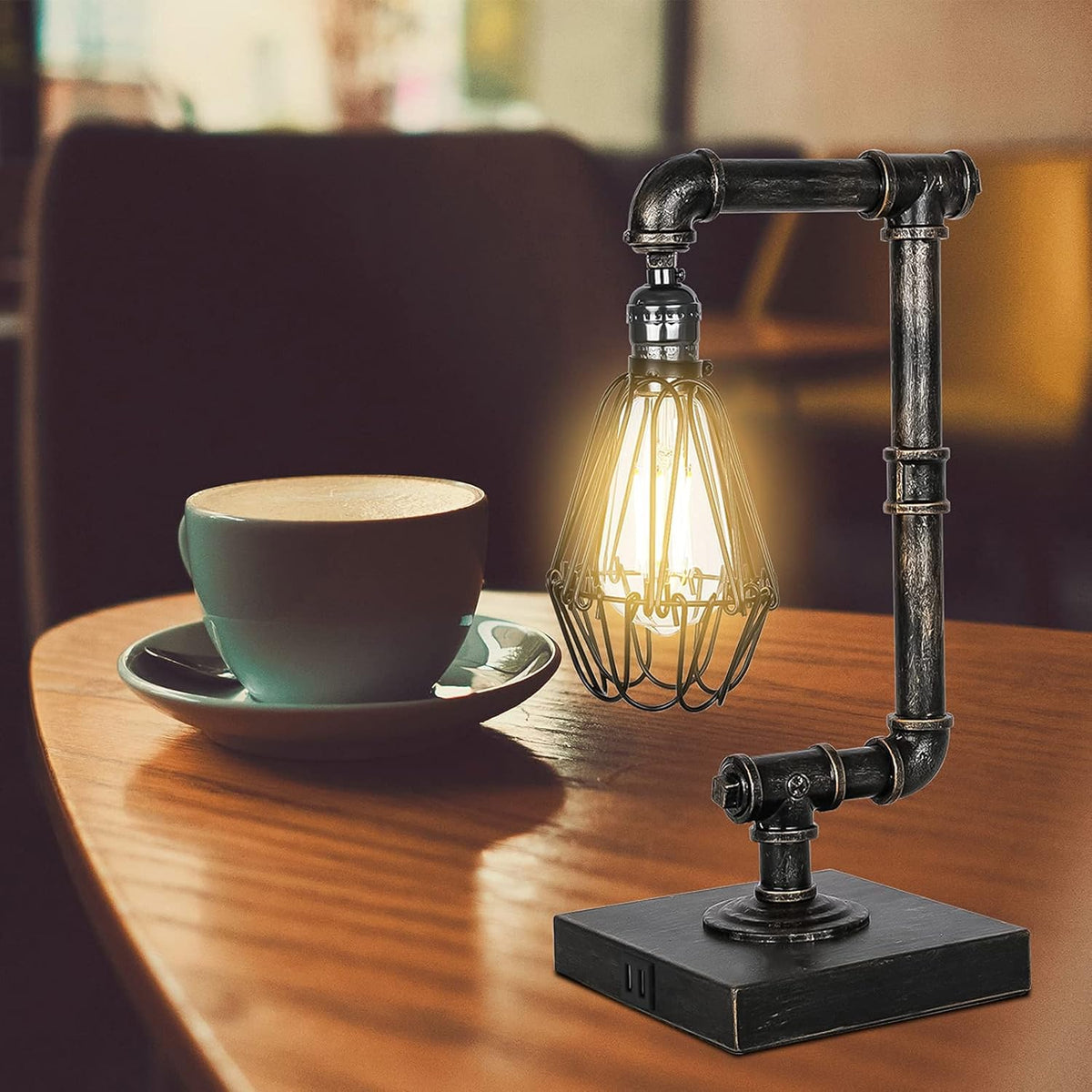 Industrial Touch Control Dimmable Table Lamp with USB Ports G5649