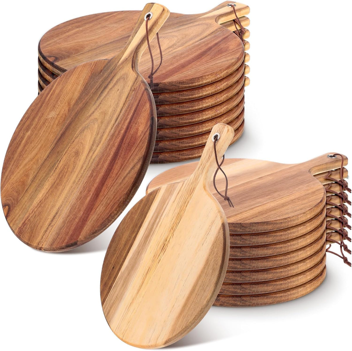 16 Pack Acacia Wood Cutting Board with Handle Thick Round Charcuterie Boards 2 Size C378