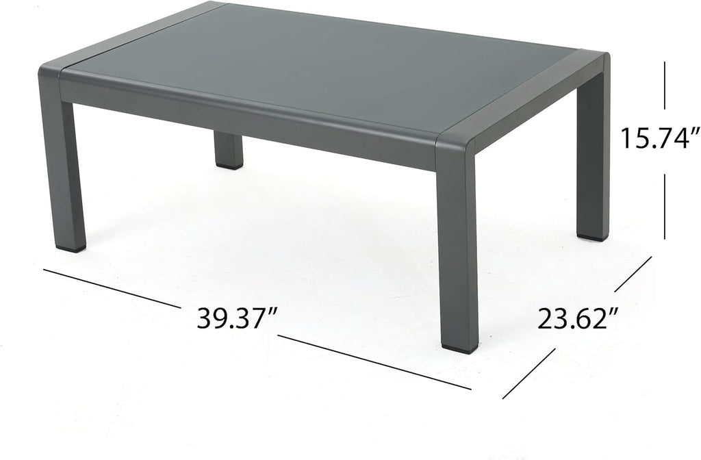 Grey Aluminum Outdoor Coffee Table with Tempered Glass Top H9325