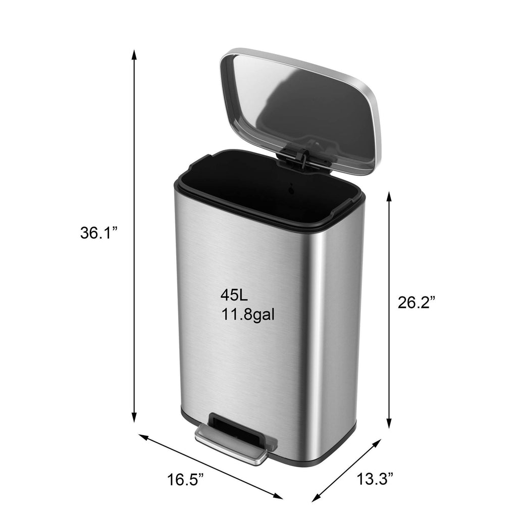 45L Rectangular Step Trash Can Silver H237