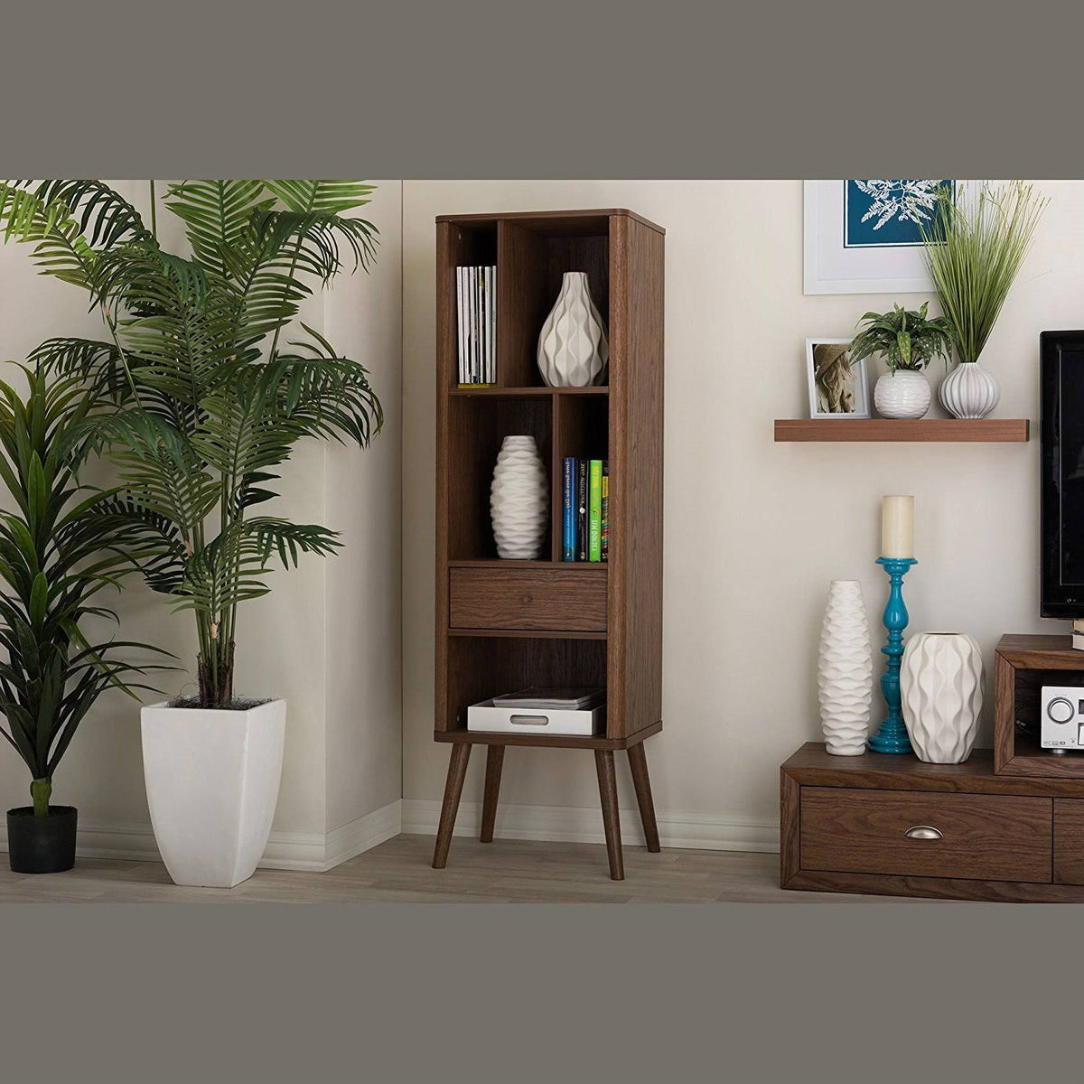 Mid-Century Modern Bookcase Sideboard Cabinet Q548