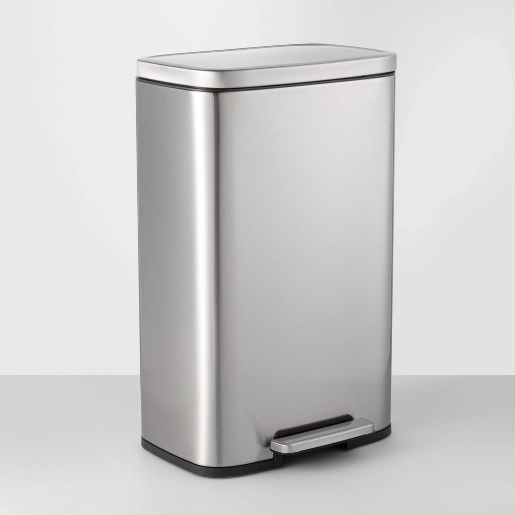 45L Rectangular Step Trash Can Silver H237