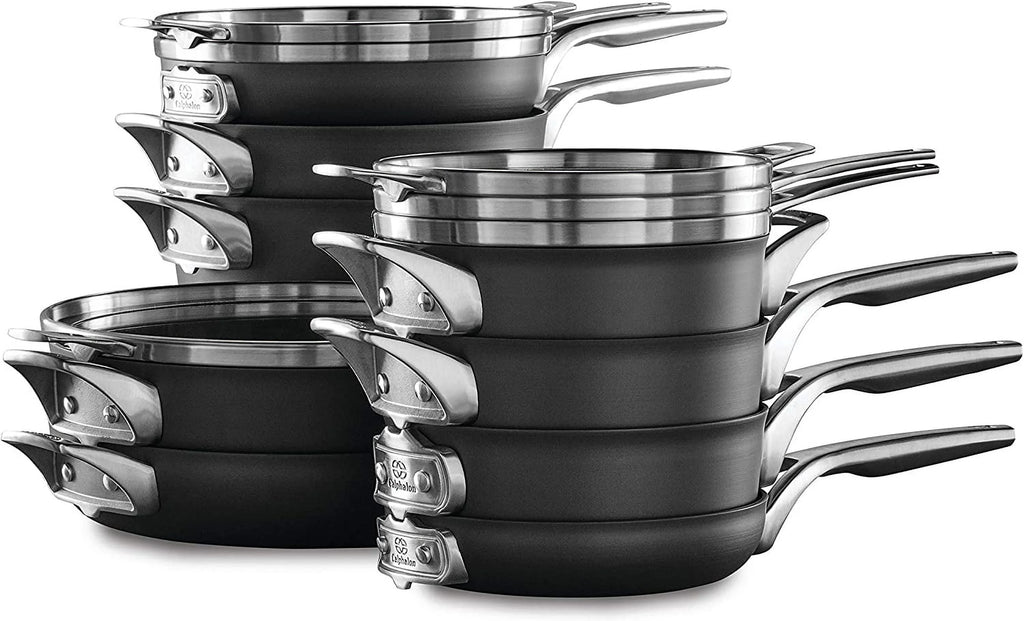 15-Piece Nonstick Stackable Cookware Set with Stainless Steel Handles Black T690075