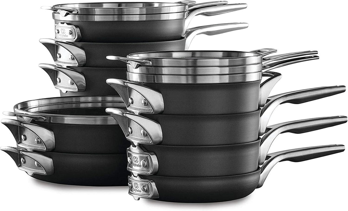 15-Piece Nonstick Stackable Cookware Set with Stainless Steel Handles Black T690075