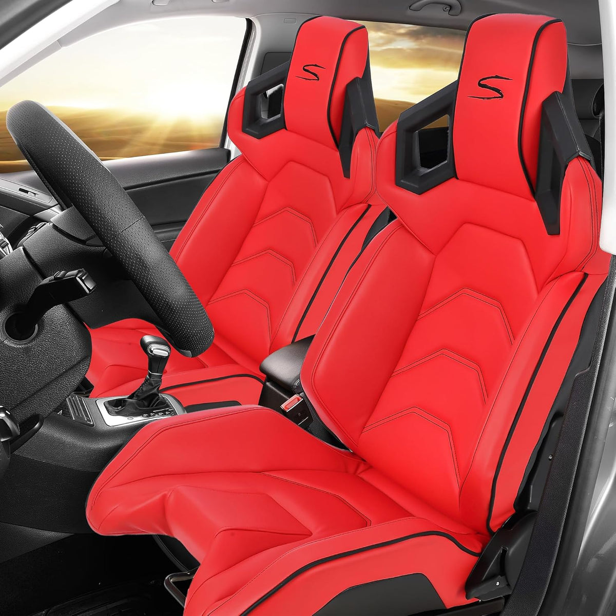 Red+Black Stitching PU Leather Racing Bucket Seat E744