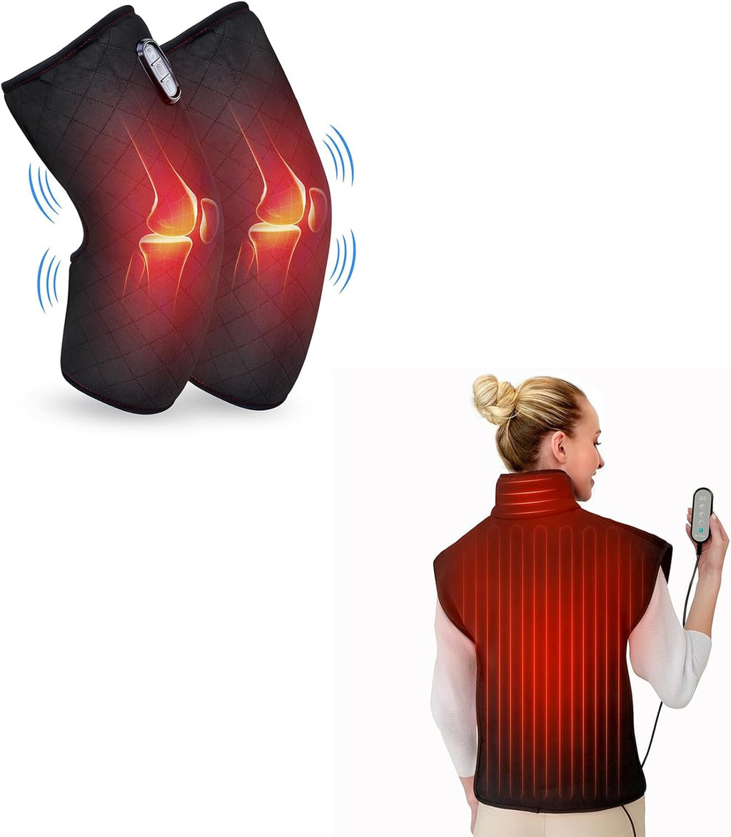 Heated Knee Brace Wrap with Massage, Large Size-Black K4903