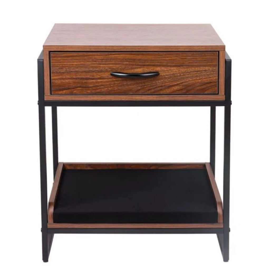 Brown End Table with Storage Drawer and Cat Resting Seat U4177