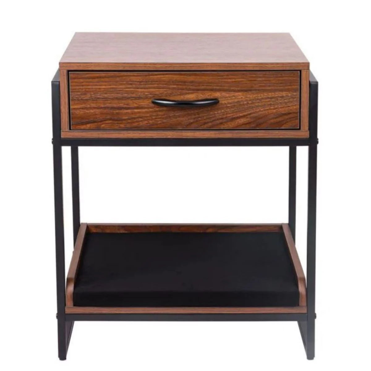 Brown End Table with Storage Drawer and Cat Resting Seat U4177