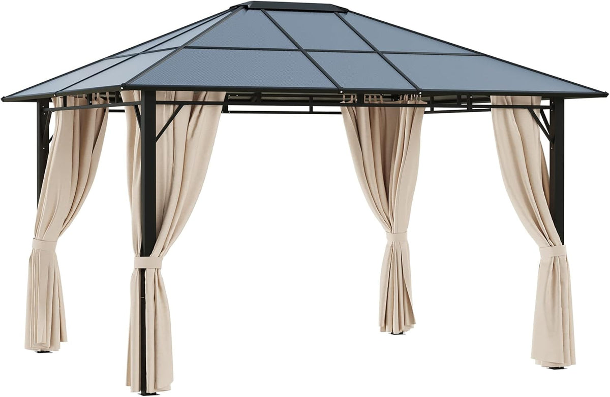 Off-White 10' x 12' Hardtop Gazebo with Polycarbonate Roof Aluminum Frame D557010