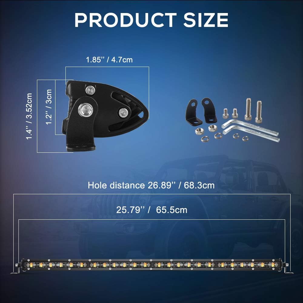 26 inch Slim Single Row LED Light Bar with Mounting Brackets Y3801