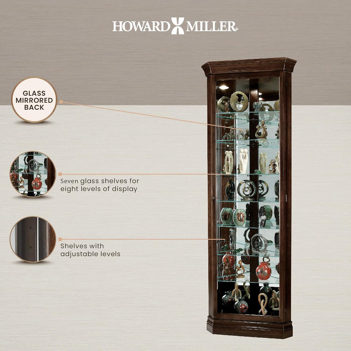 Espresso Curio Cabinet with Seven Glass Shelves and Locking Door Z312765