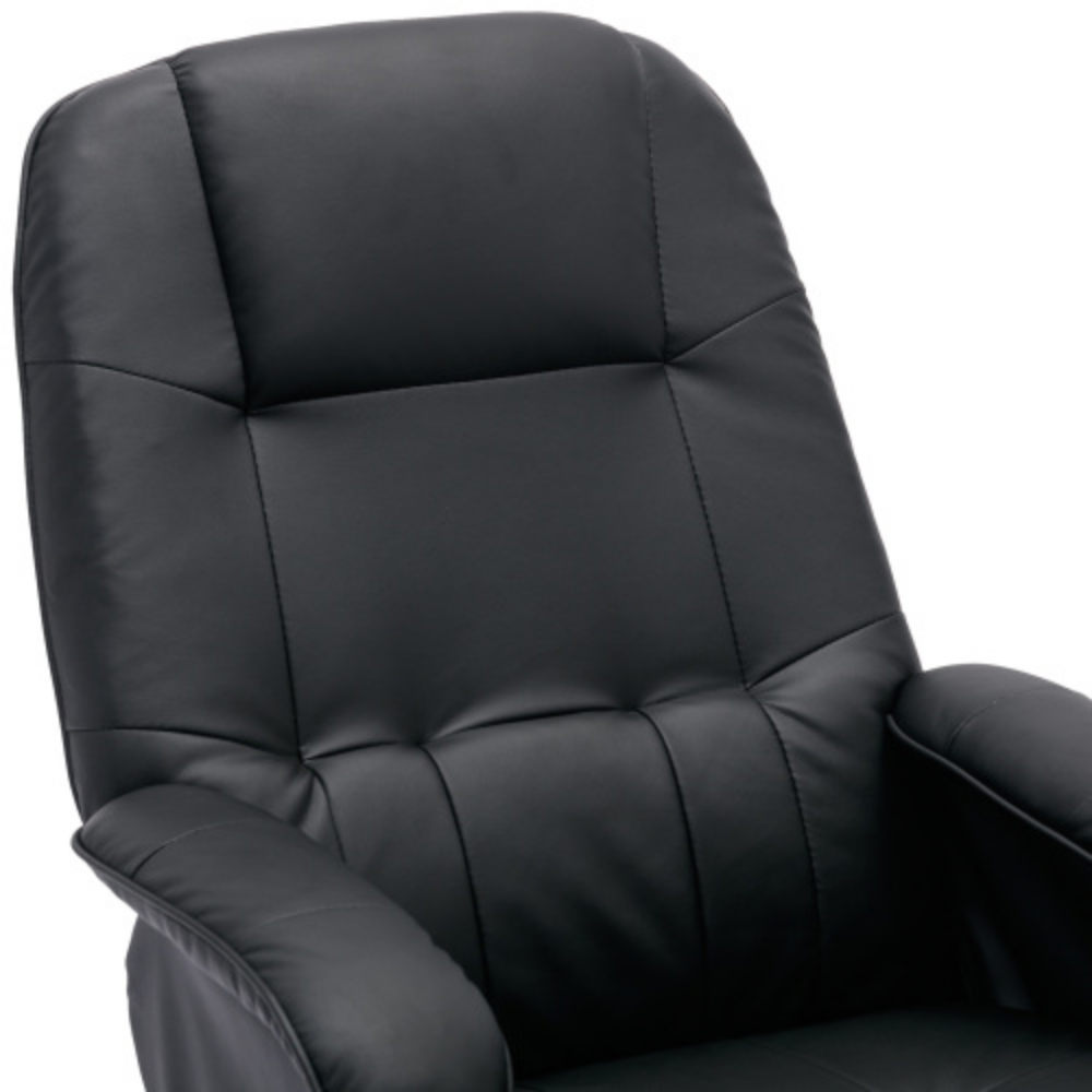 Faux Leather Beige Swivel Recliner Chair with Ottoman and Wood Base P849