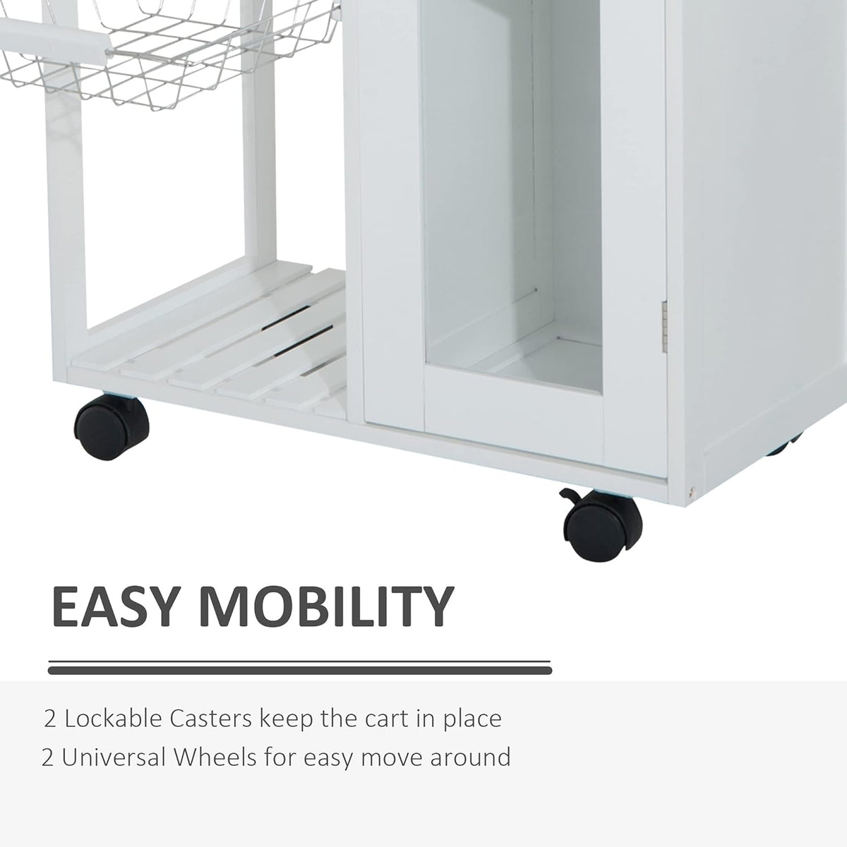 White Rolling Kitchen Trolley with Bamboo Top W2720