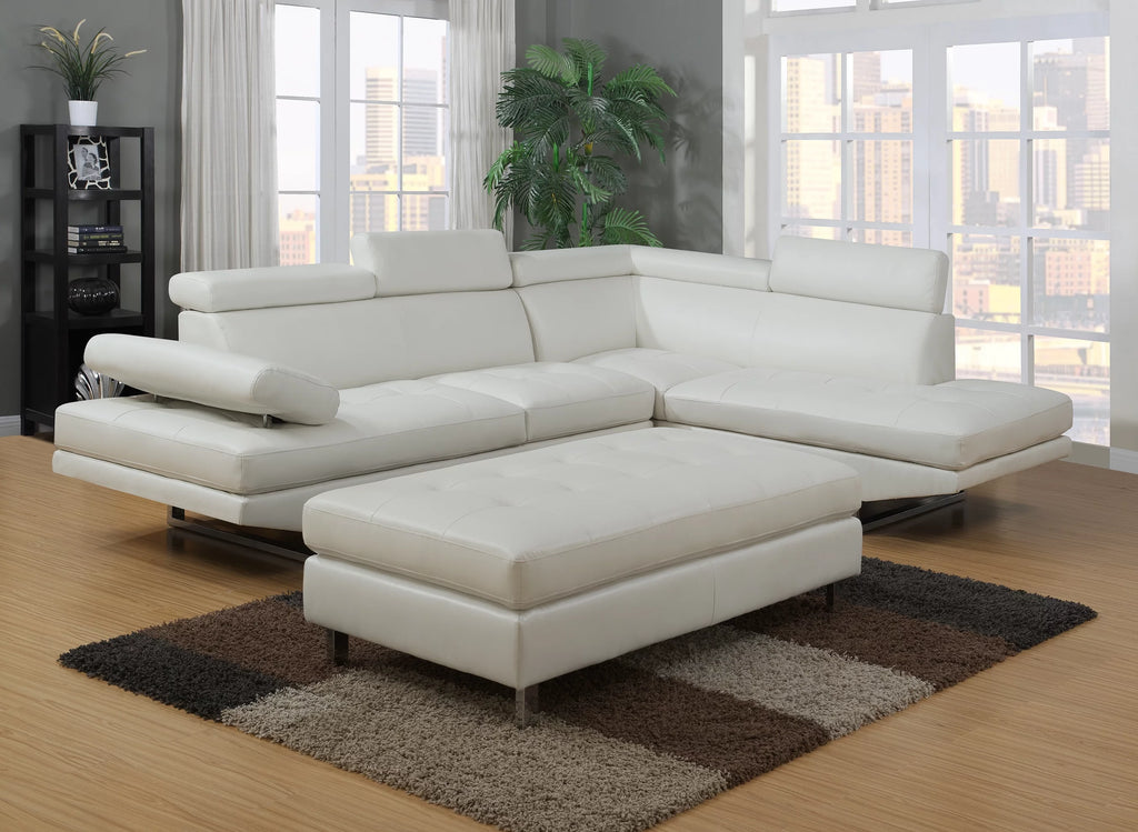 White 3-piece Bonded Leather Sectional Sofa Set M849059