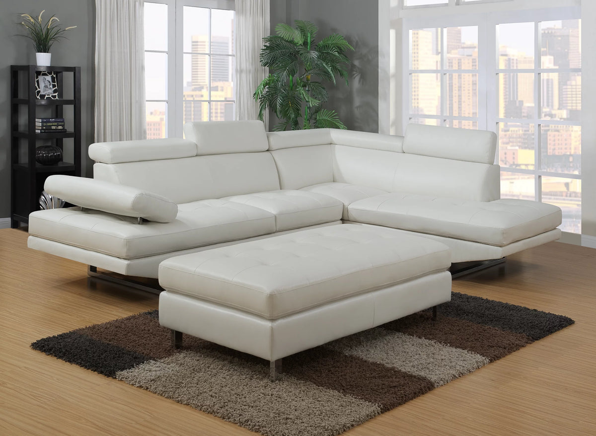 White 3-piece Bonded Leather Sectional Sofa Set M849059