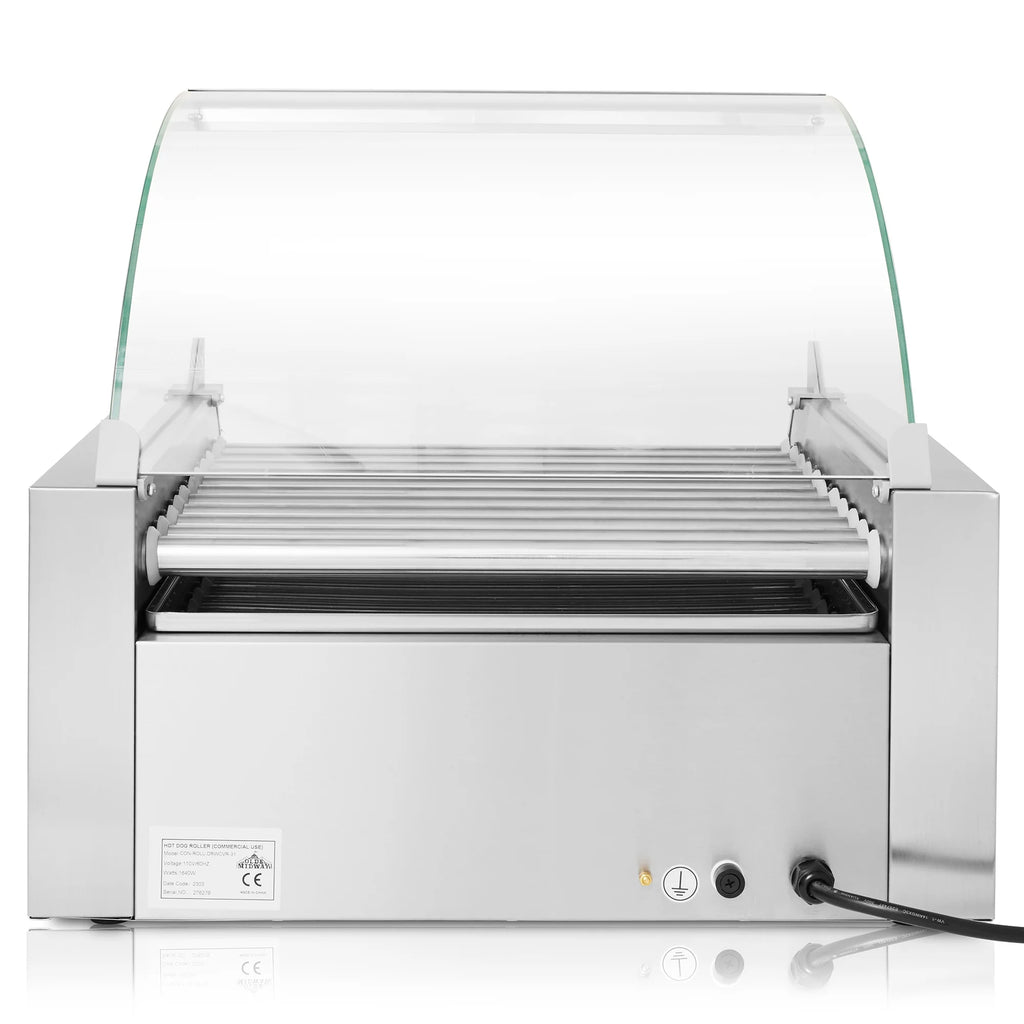Electric Hot Dog Roller Machine with Cover, 11 Rollers, Bun Warming Drawer E257418