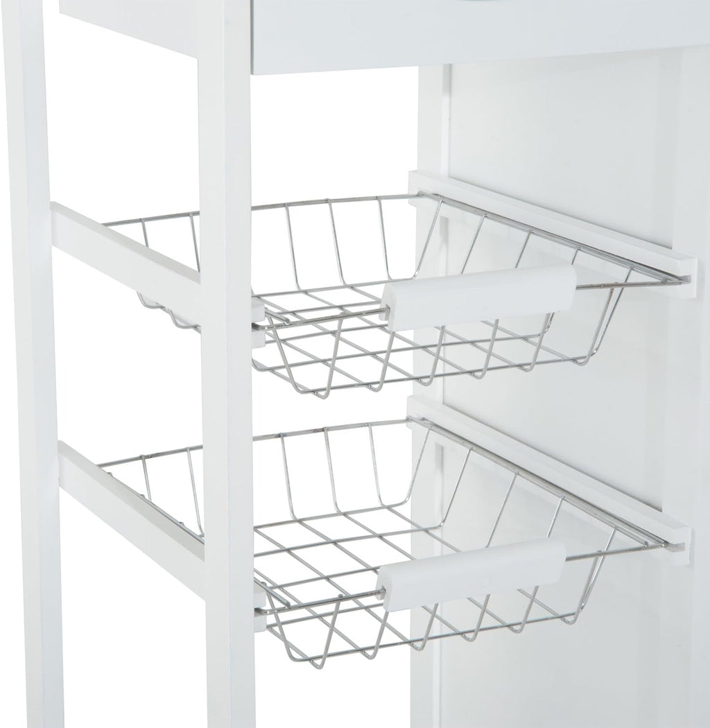 White Rolling Kitchen Trolley with Bamboo Top W2720