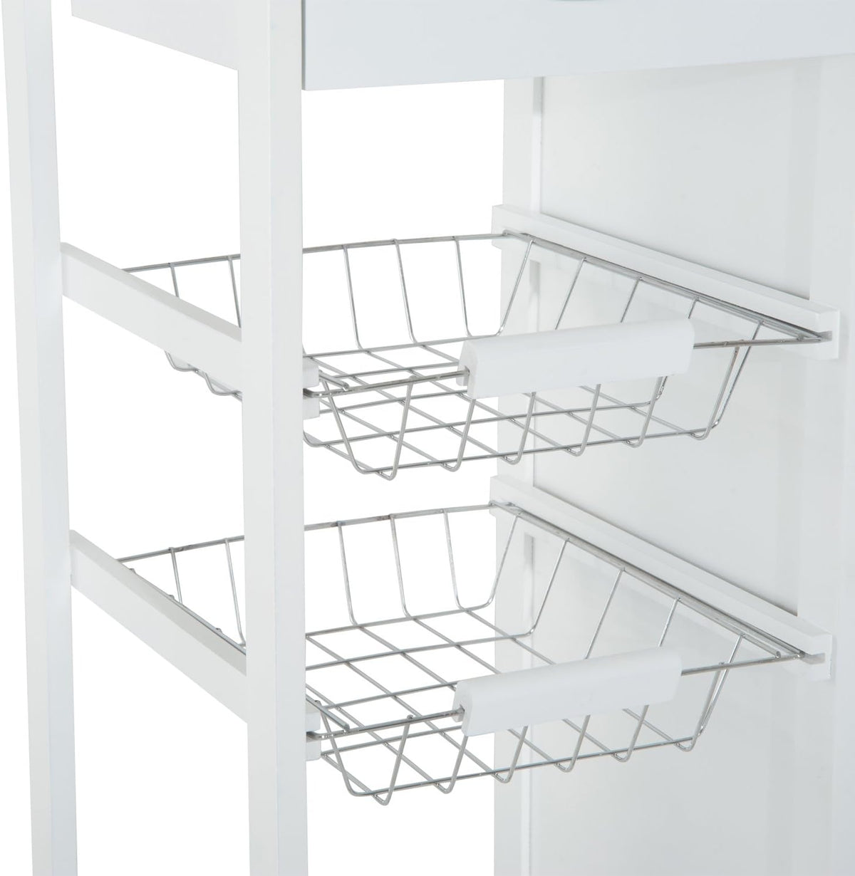 White Rolling Kitchen Trolley with Bamboo Top W2720