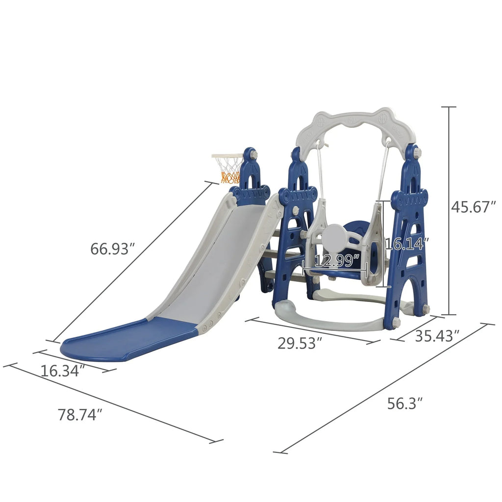 3 in 1 Kids Slide and Swing Set with Basketball Hoops I875801
