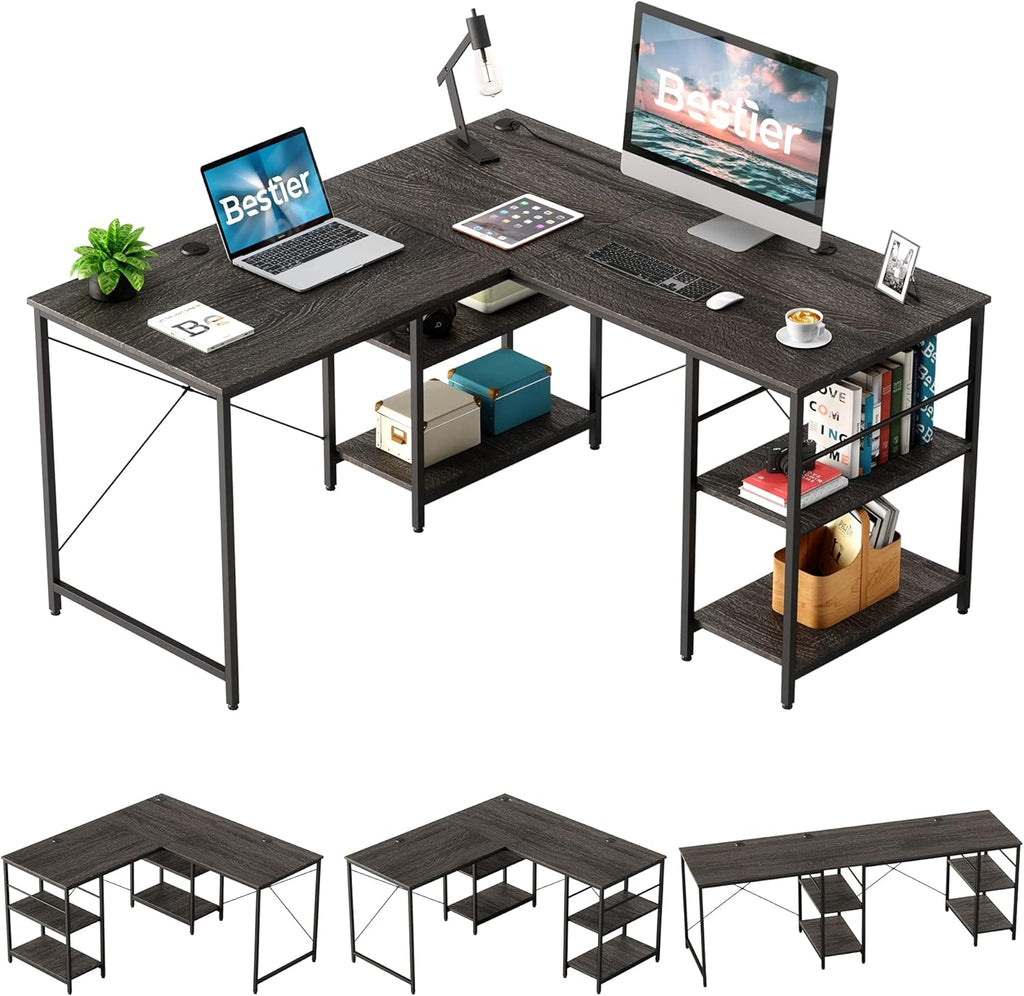 Rustic Brown L Shaped Desk with Shelves X31082