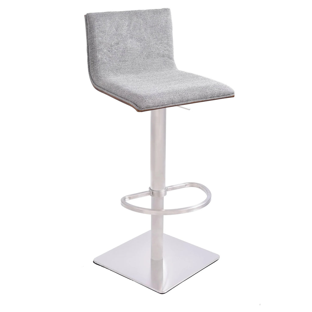 Brushed Stainless Steel Barstool with Grey Faux Leather and Walnut Back S277