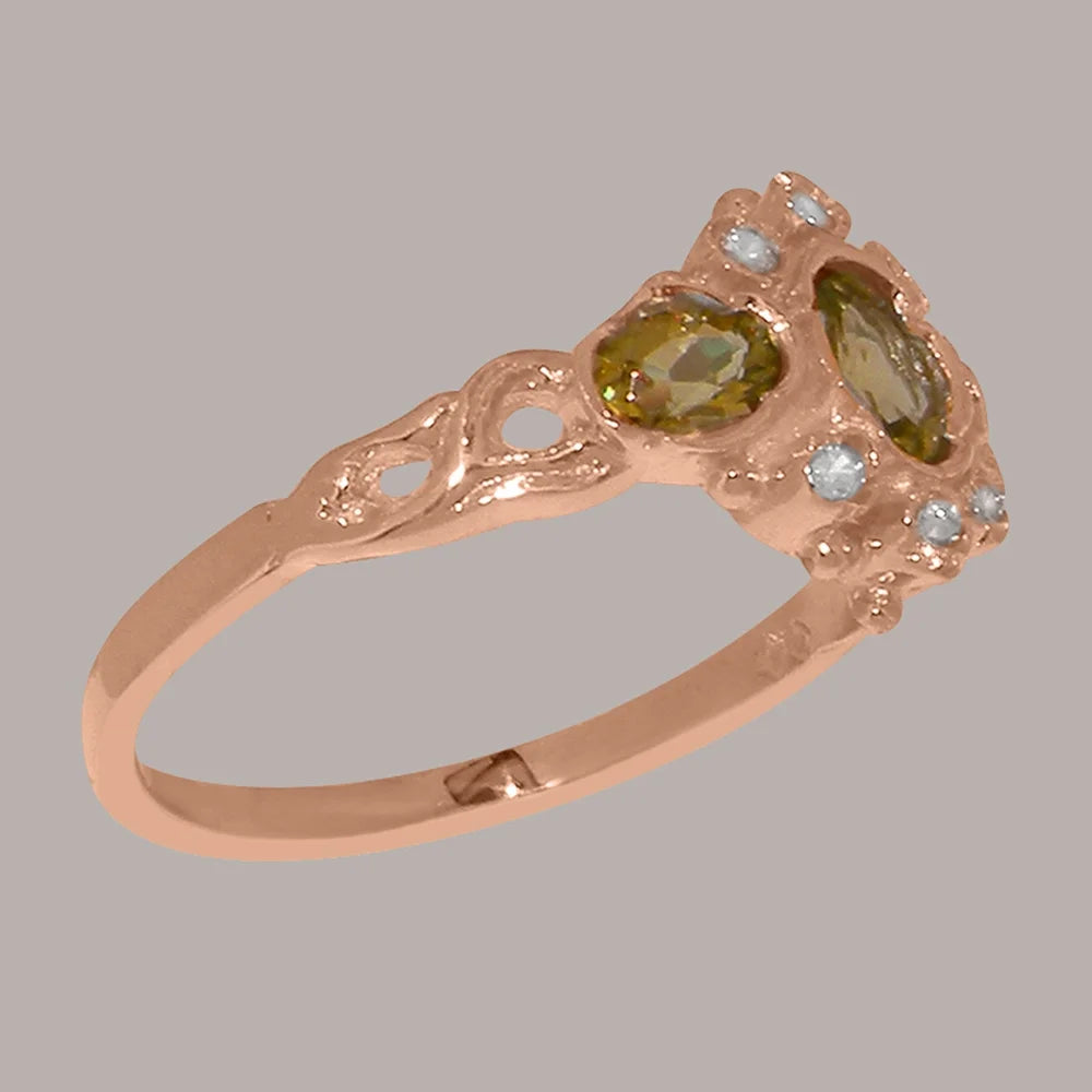 9k Rose Gold Peridot & Diamond Womens Ring J7426